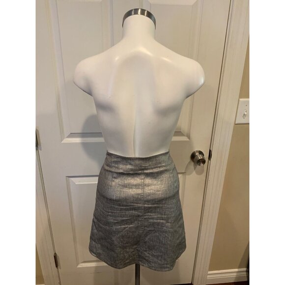 Eileen Fisher Petite Silver Linen Front Flap Mini Skirt, Size PS - Picture 5 of 6